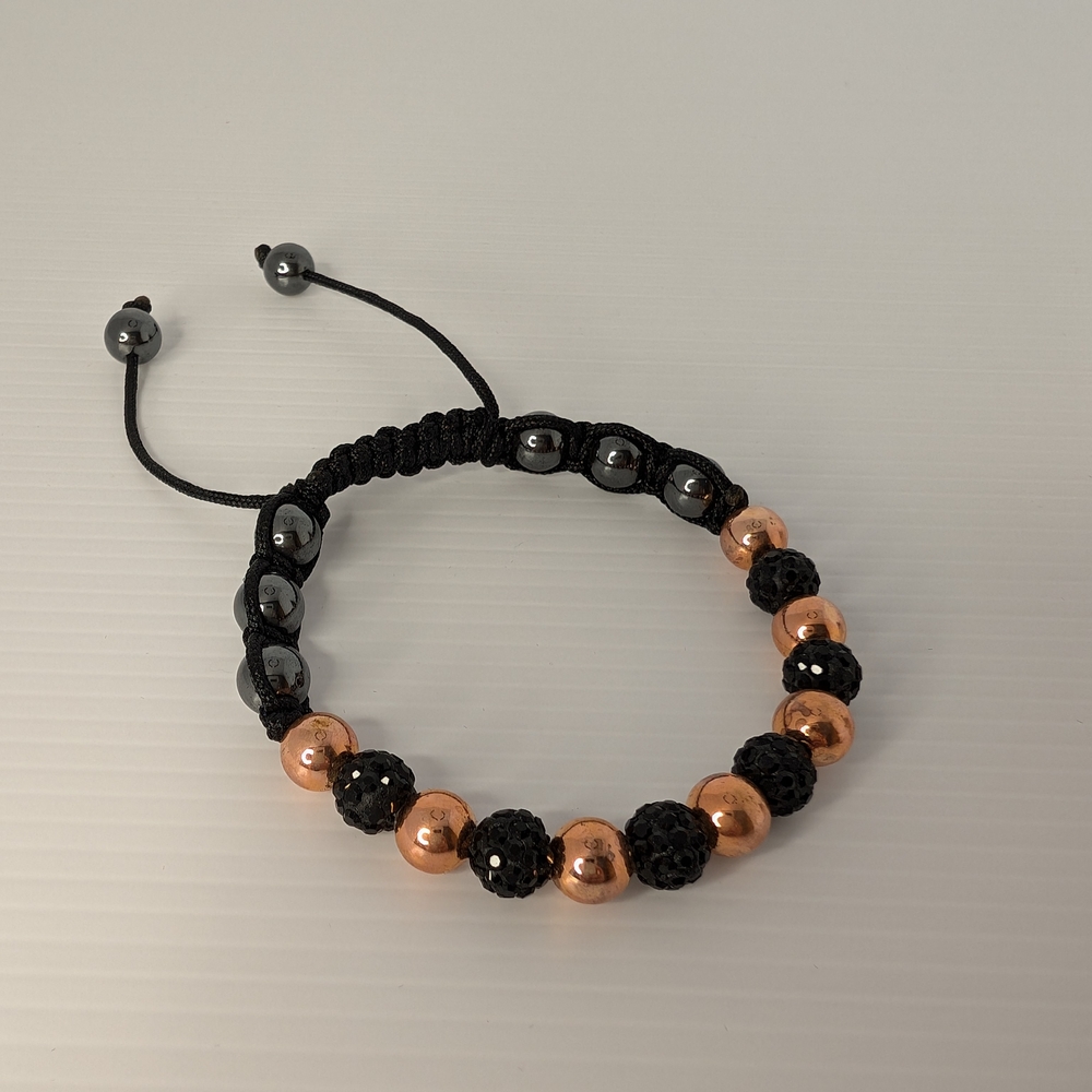Shamballa Black and Rose Gold Toned Beaded With Crystal Bracelet